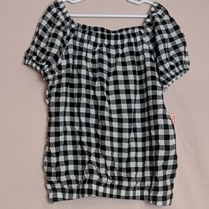 FabKids Gingham Black and White Short Sleeve Top size Large 10/12